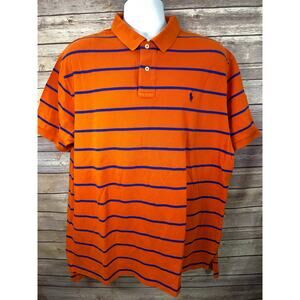 Vintage Striped Polo Shirt – Orange / Blue , Size 2XL Big Fit with Blue  Logo